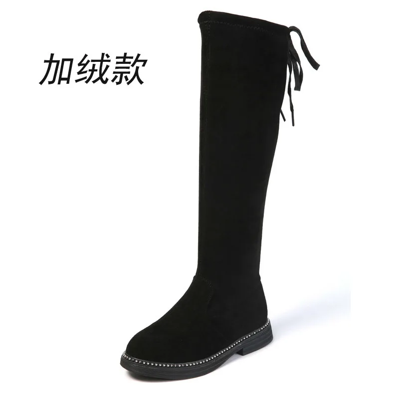 ; Тайвань XIA Yu yao Детские Сапоги выше колена новые ботинки «мартенс» для детей на осень и зиму, сапоги "принцесса" - Цвет: Black (plus cotton)