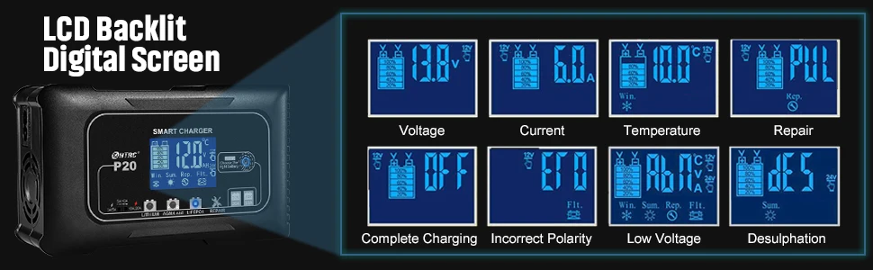 12V/24V 20A Full Automatic Car Battery Charger For Motorcycle Lithium Lifepo4 GE