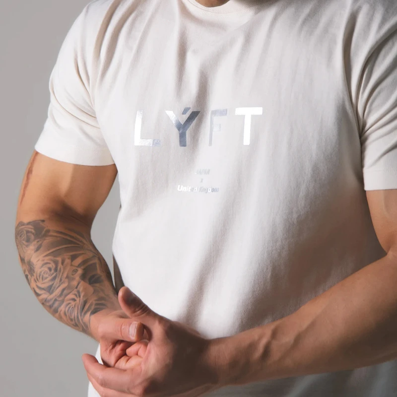 JAPAN LYFT Men Running T-shirt Short Sleeve Cotton T Shirt Casual Print T Shirt Gym Fitness Bodybuilding Workout Male Tee Tops 5