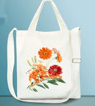

Fashion Zipper Women Tote Bags Canvas Handbags Customize Flower Plant Print Female Students School Bag Casual Soft Shoulder Bags