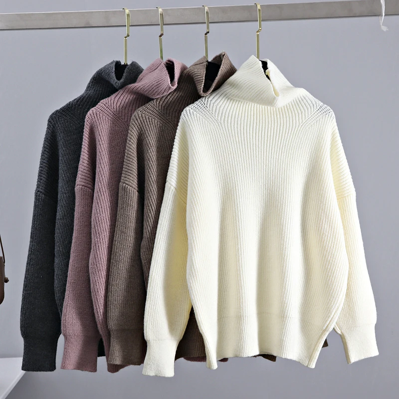 

Sweater Women Turtleneck Pullovers Top Solid Korean Lady Jumper Oversized Winter Wool Knit Christmas Sweaters