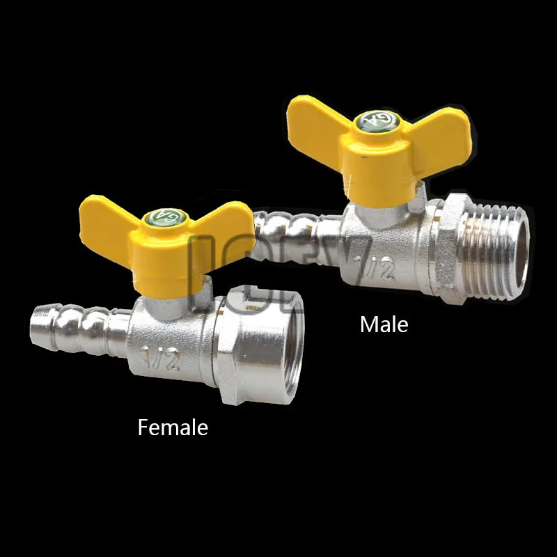 

Natural Gas Valve 1/2" inch DN15 male female thread Electroplate Brass pointed nozzle gas valve with Butterfly handle