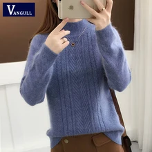 Вязанный женский свитер Vangull с высоким воротником, длинный рукав, толстый мягкий женский пуловер, зима, Теплый однотонный джемпер