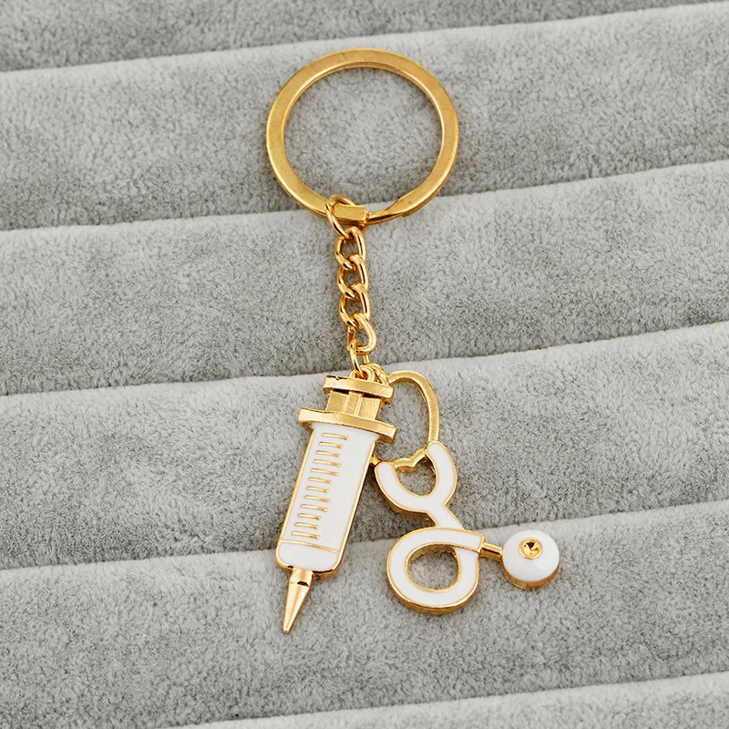 

Doctor Nurses Medical Stethoscope Syringe Keychain Metal Key Chains For Women Men Simple Fashion Jewelry Graduation Keyring Gift