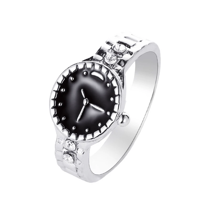Новые серебряные часы из розового золота, Стильное кольцо, ювелирные изделия, черные эмалированные модные украшения, обручальное кольцо на палец для женщин, Anel Feminino - Цвет основного камня: silver