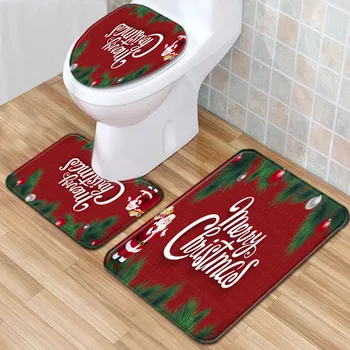 

3pcs Christmas Series 2021 Fur Rug Bathroom Floor Mat Rugs For Bedroom Carpets For Living Room Exquisite Print Toilet Mat