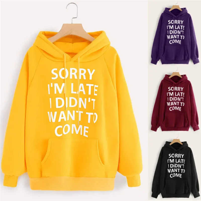 

Letters Print Long Sleeve Hoodie Slim Fit Hoodie Outwear Sweatshirt Pullover Tops Blouse Cropped Sweatshirts