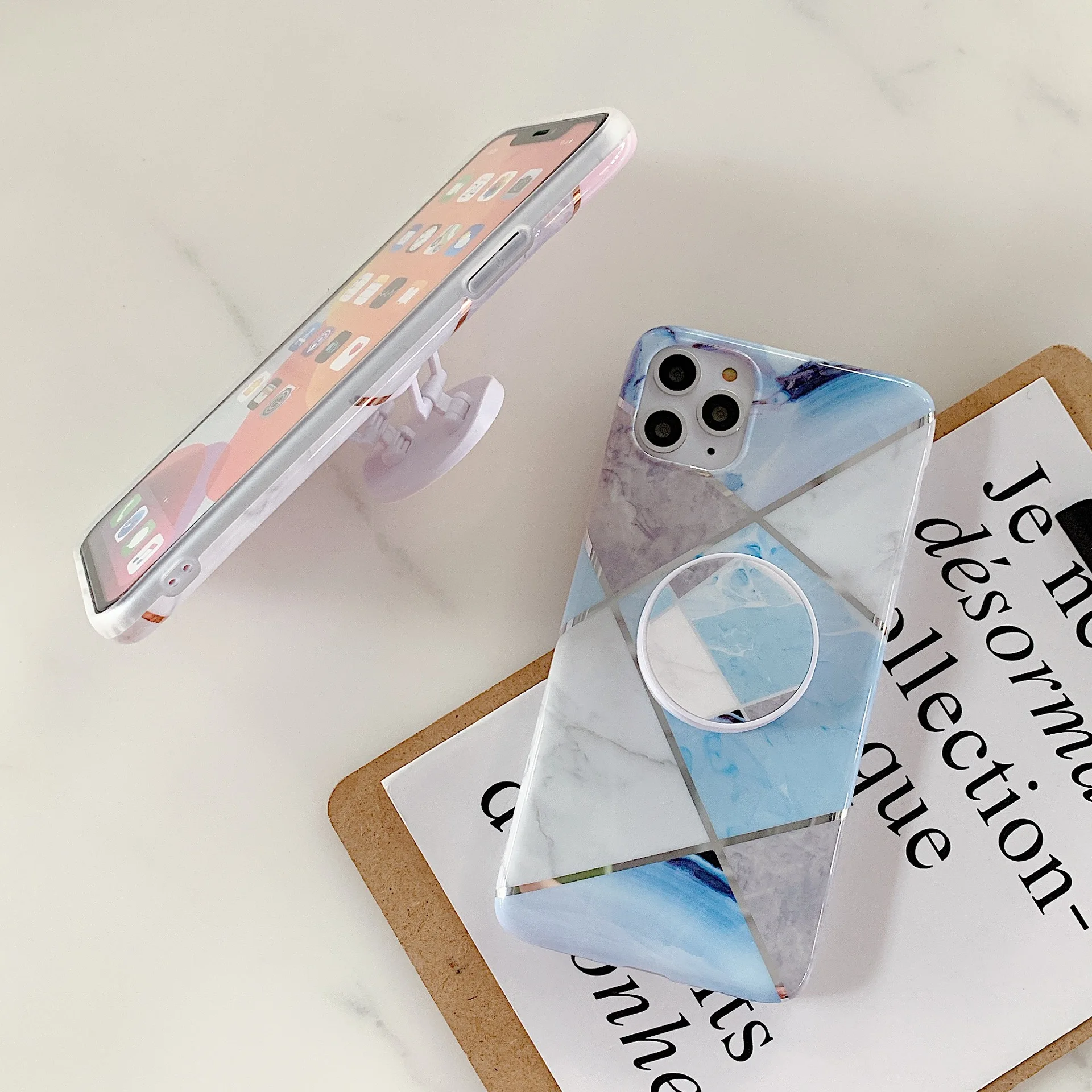 Чехол для телефона с геометрическим агатом и мраморной подставкой iPhone 11 Pro XR XS Max
