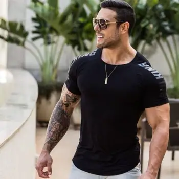 

Mens Compression T-shirt Jogger Sporting Skinny Tee Shirt Male Gyms Fitness Bodybuilding Workout Black Tops Quick dry Clothing