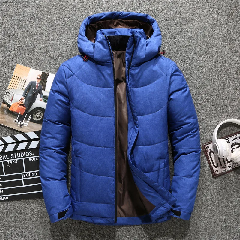 Casual Slim Men's Thick Down Jacket Winter Windproof Warm Parka Thick Hooded Male Brand Clothing White Duck Down Coat - Цвет: 8170 Blue