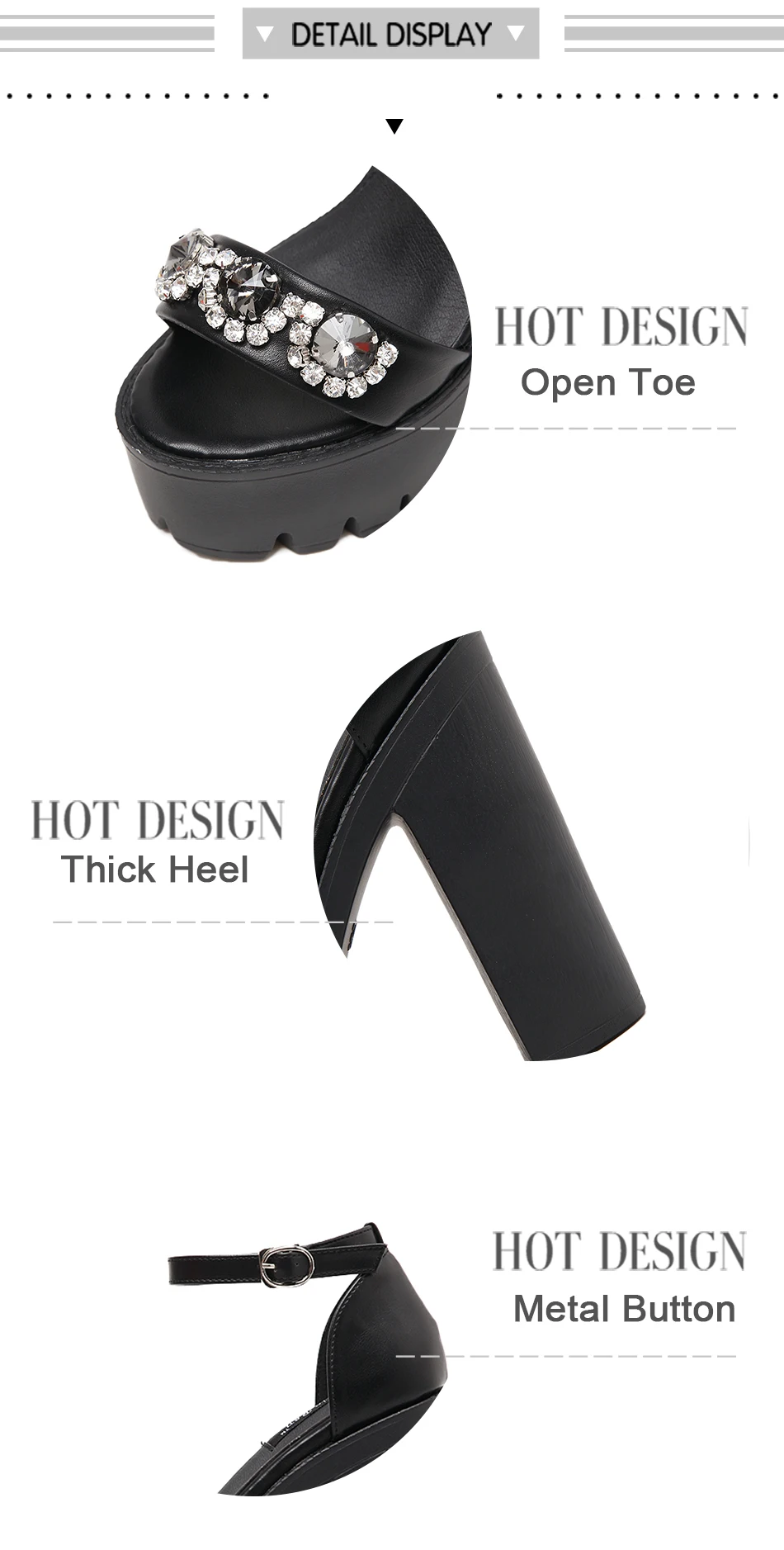Summer Platform Sandals Heels Women Summer Shoes Fashion Buckle Ankle Strap Black Leather Zipper Sandal Shoes