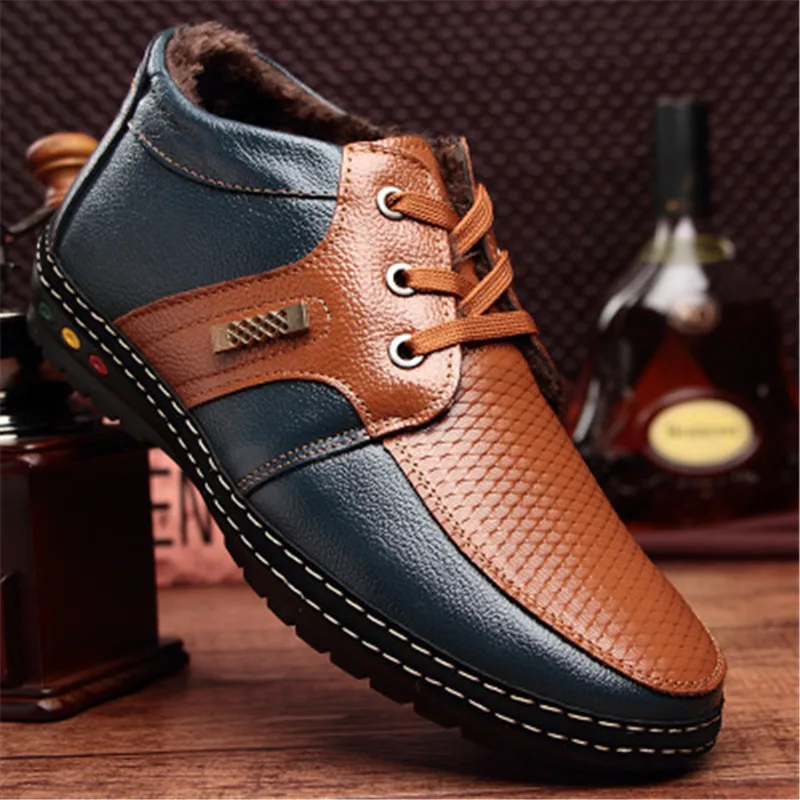 

Plush Keep Warm Leather Men Shoes New Autumn Winter Fashion England Men Casual Shoes For Male Sneakers Flats plus size 38-44