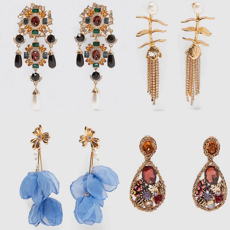 

Fashion 2019 Flower Shiny Crystal ZA Earrings Women Vintage Long Drop Earrings Jewelry Friends/Sister Wedding Party Gifts Newly