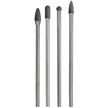 

4pcs Shank Tool Rotary Files Drill Bits Burr Set Shaping Long Tungsten Steel Double Cut Cutter Grinding Head Carving 150-160mm