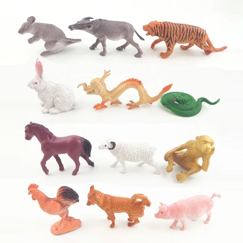

Cross Border Plastic Chinese Zodiac Animal Model Toy 12 Chinese Zodiac Model Rat Ox Tiger Rabbit Dragon Snake Horse