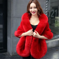 2021 High Qulity Stock Red White Warm Bolero Bridal Cape Winter Fur Women Jacket Shawl Bridal Cloaks Party Wedding Coat BM150
