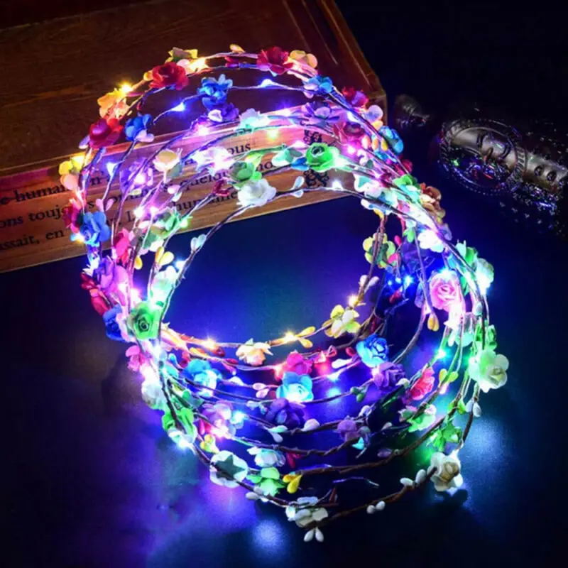 

LED Party Headband Wedding Flower Floral Hairband Garland Crown Glowing Wreath Wedding Christmas Light Up Hair Glowing Wreath