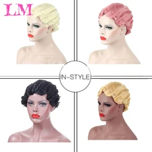 LiangMo афро блонд розовый красный черный высокая синтетическая температура волокна косплей Пикси ретро короткий палец волна парик кудрявый для черного Wo