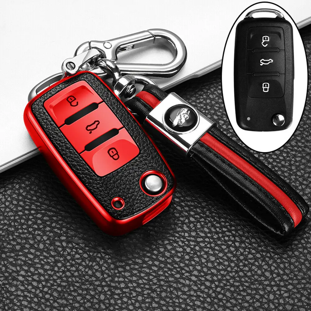 TPU Leather Car Key Cover For VW Volkswagen Golf 6 Polo Passat Seat Ibiza Leon Skoda Octavia Fabia 3 Buttons Folding Remote Fob |