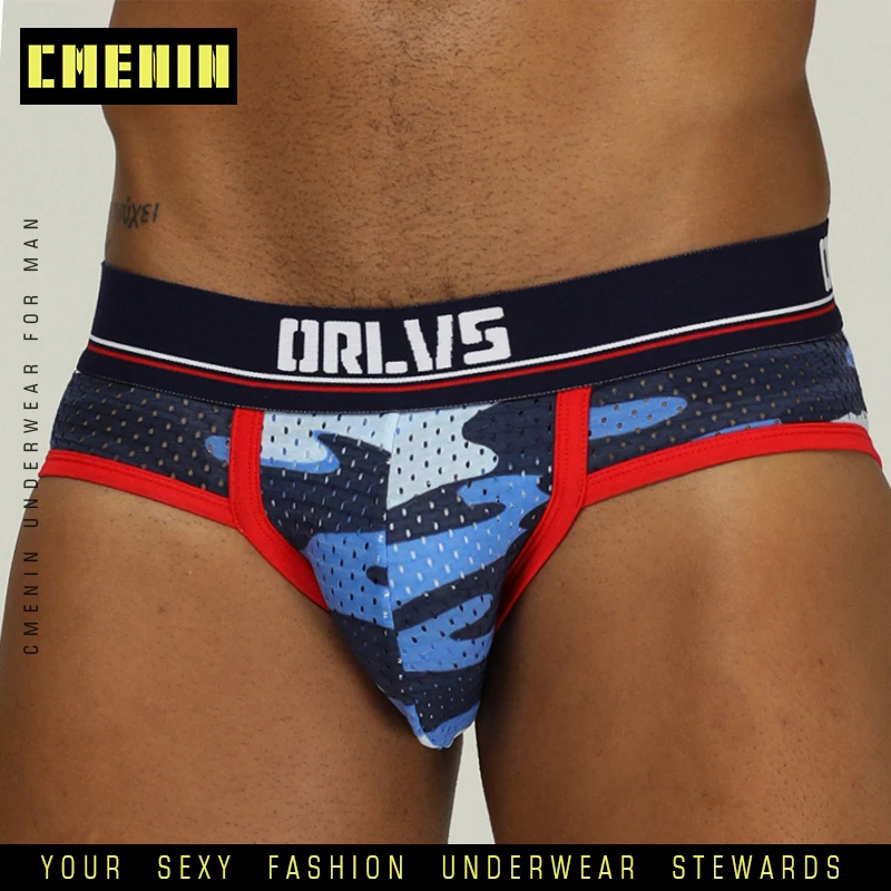 

Male Underwear Mesh Briefs Men Cotton Gay Sexy Men's Brief hombre Masculina cueca underpants Camouflage ropa Gay Panties OR187