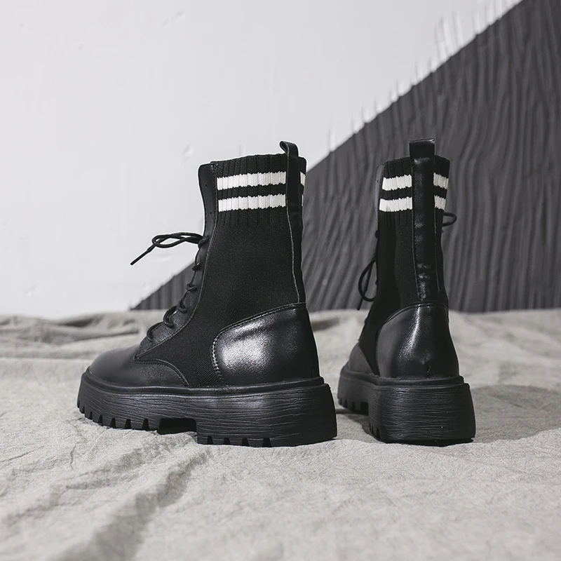 Женские кожаные повседневные ботинки женские модные Martin черные кроссовки для