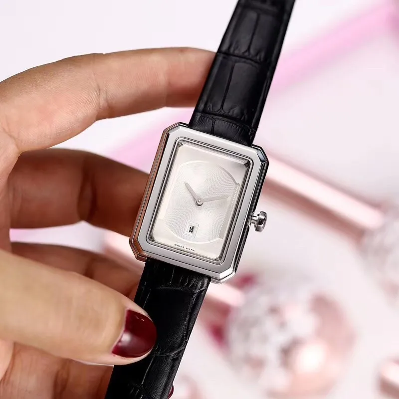 

Luxury Brand Genuine Leather Watch Rectangle Quartz watch Clock Women BoyFriend Watches real cow leather boy friend accessories
