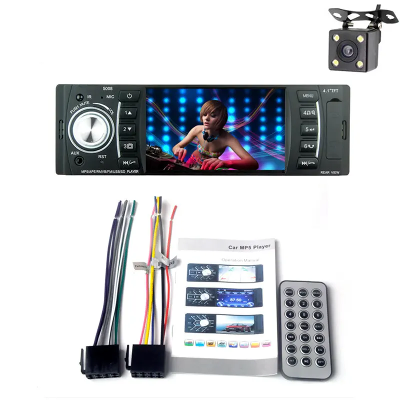 4," 1 Din цифровой дисплей Bluetooth универсальный MP5 проигрыватель USB SD AUX FM Радио MP3 MP4 аудио музыкальный видеоплеер 8 светодиодный камера - Цвет: with 4led camera