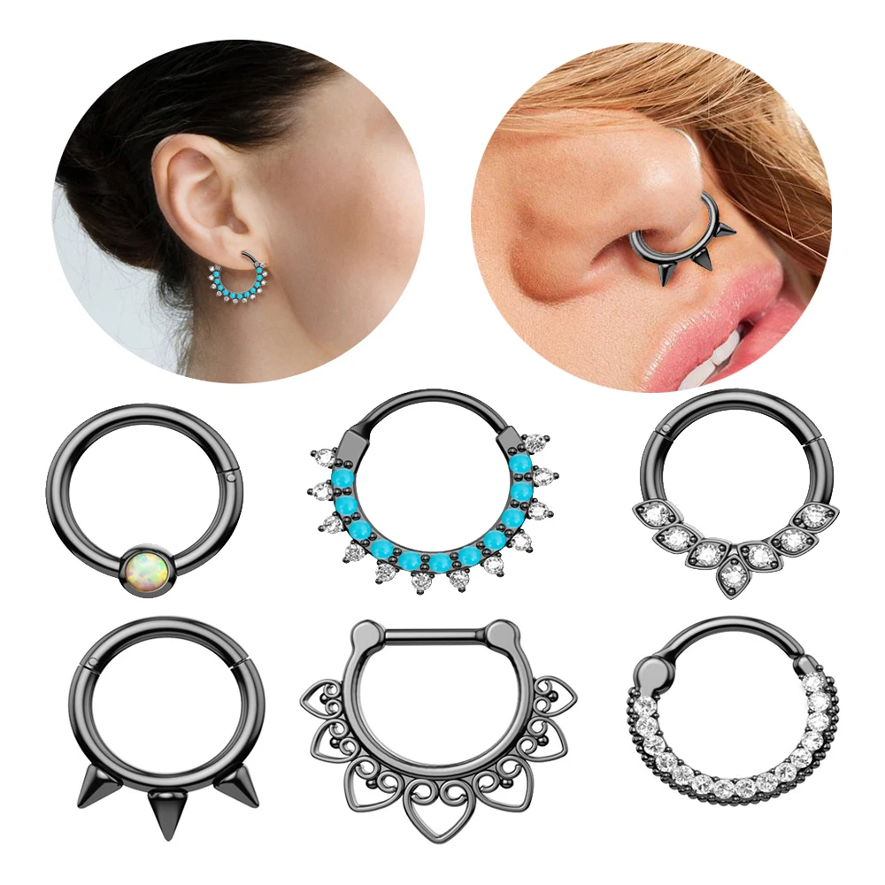 BodyBonita 2Pcs Septum Ring 316L Surgical Steel Hinged Segment Ring Seamless Cartilage Earring Cute Bee Captive Bead Bat Moon Butterfly Nose Rings Tragus Daith Rook Helix Hoop Piercing Jewelry 