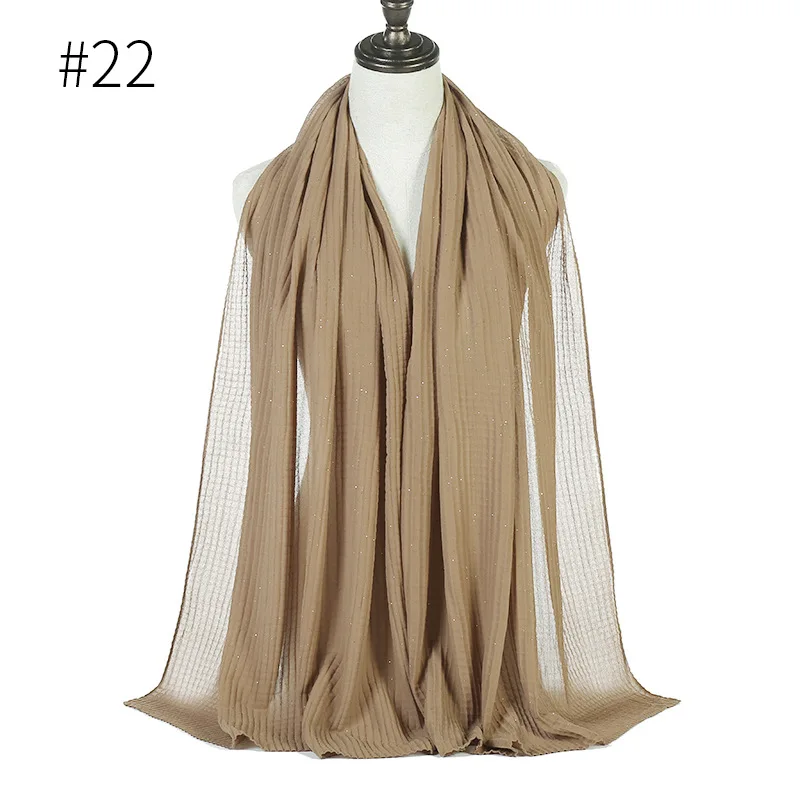 22 camel Shimmer Crinkled шарф простой мусульманский хиджаб оголовье Женский вискоза морщин мягкий шарф исламский блеск тюрбан длинная шаль 170x70 см - Цвет: 22 camel