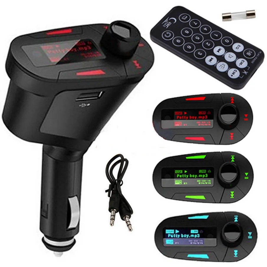 

Original New 1pcs Pipe shape Car Kit MP3 Player Wireless FM Transmitter Modulator USB for SD LCD Remote Red Hot Selling