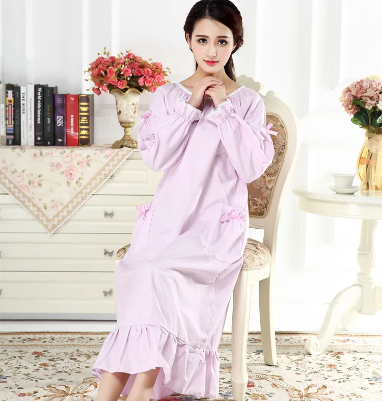 

Autumn 100% Woven Pure Cotton Ladies Sleepwear with Loose and Large Size and Loose Retro Palace Princess Sleeping