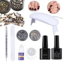 Набор для ногтей с УФ светодиодный светильник Сушилка Гель-лак верхнее покрытие клей для ногтей ручка Маникюрный Инструмент блок полировки украшения для ногтей Стразы