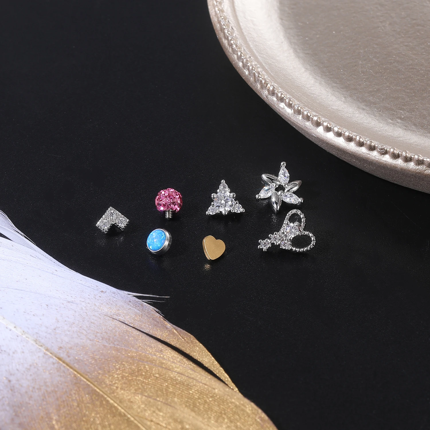 ZS 16G Micro Dermal Piercing Zircon Heart Dermal Anchor Top Opal Skin Body Piercing Cross Ball Skin Diver Women piercing jewelry body piercing jewelry body jewelry