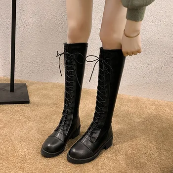 

Long Boots Female 2020 New Style for Autumn and Winter Fashion Wild High Leg Boot Chunky-Heel Strap Tube Dr. Martens Boots
