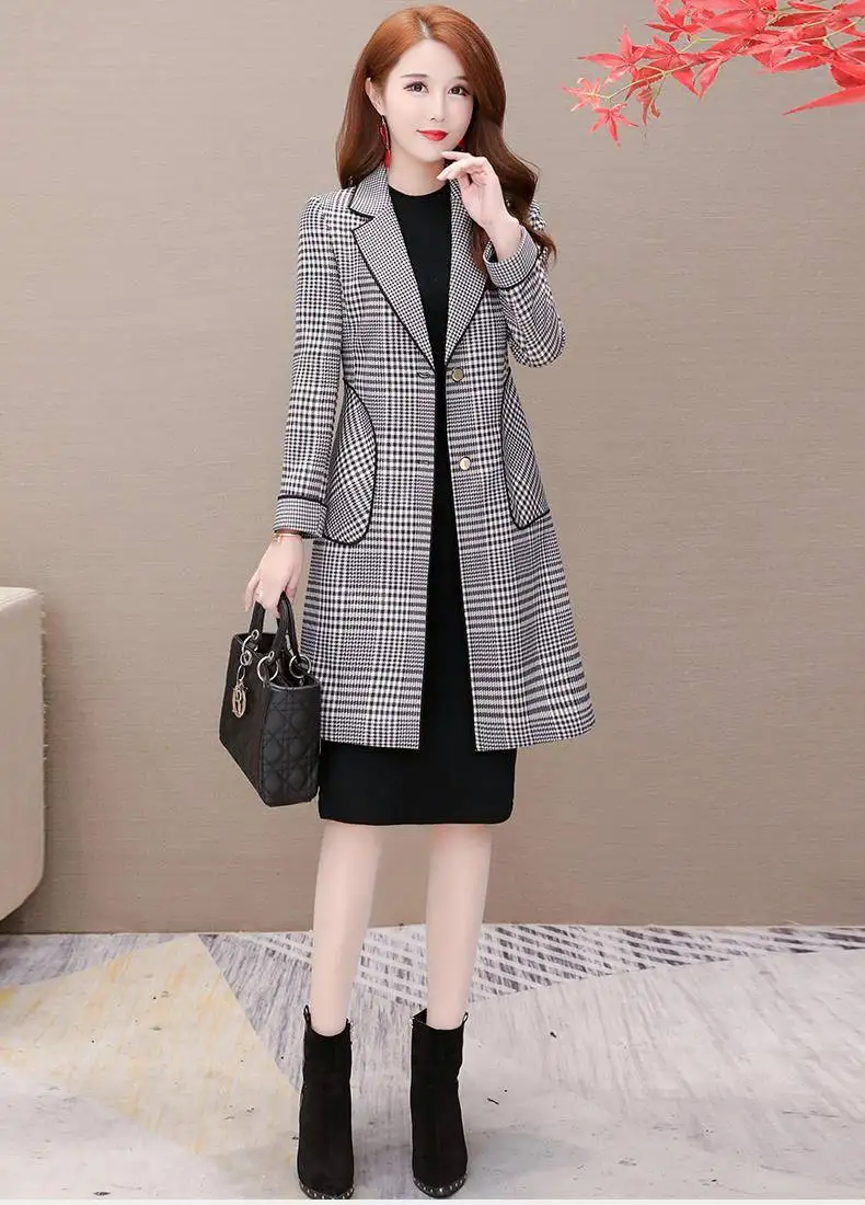 New Autumn Winter Woolen Coat Female Plus Size 5XL elegant Wool Women Coat Plaid Female Jacket