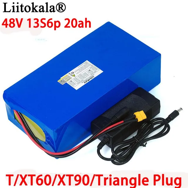 LiitoKala 48V 20ah 13s6p Lithium Battery Pack 48v 200000mAh 2000W electric bicycle batteries Built in 50A BMS +54.6V 2A Charger 1