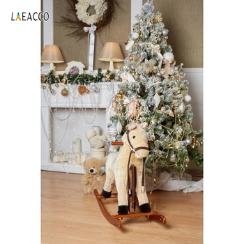 

Laeacco Christmas Fireplace Rocking horse Decoration Photography Backgrounds Customized Photographic Backdrops For Photo Studio