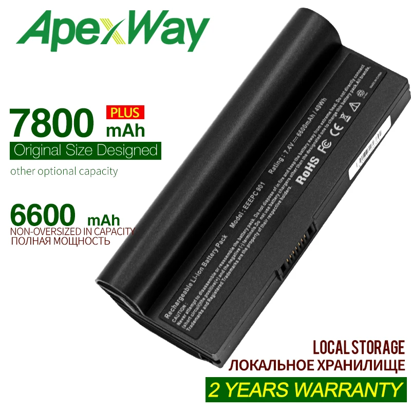 ApexWay6600mAh черный Аккумулятор для ноутбука Asus Eee PC 1000 1000H 1000HA AL23-901 AL24-1000 AP23-901 1000HD 1000HE 1000HG 901 904HD