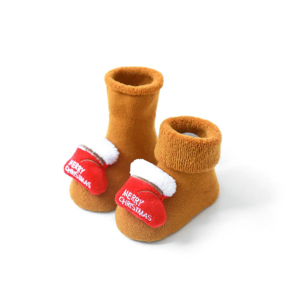 FOCUSNORM/Рождественские гольфы для маленьких мальчиков и девочек хлопковые носки-тапочки нескользящие носки для малышей от 0 до 3 лет