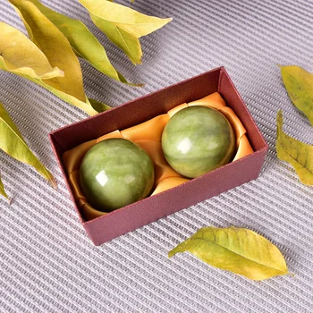 

2Pcs/lot Health Exercise Stress Natural Jade Stone Hand Wrist Solid Ball Health Exercise Therapy Hand Massage Ball With Case