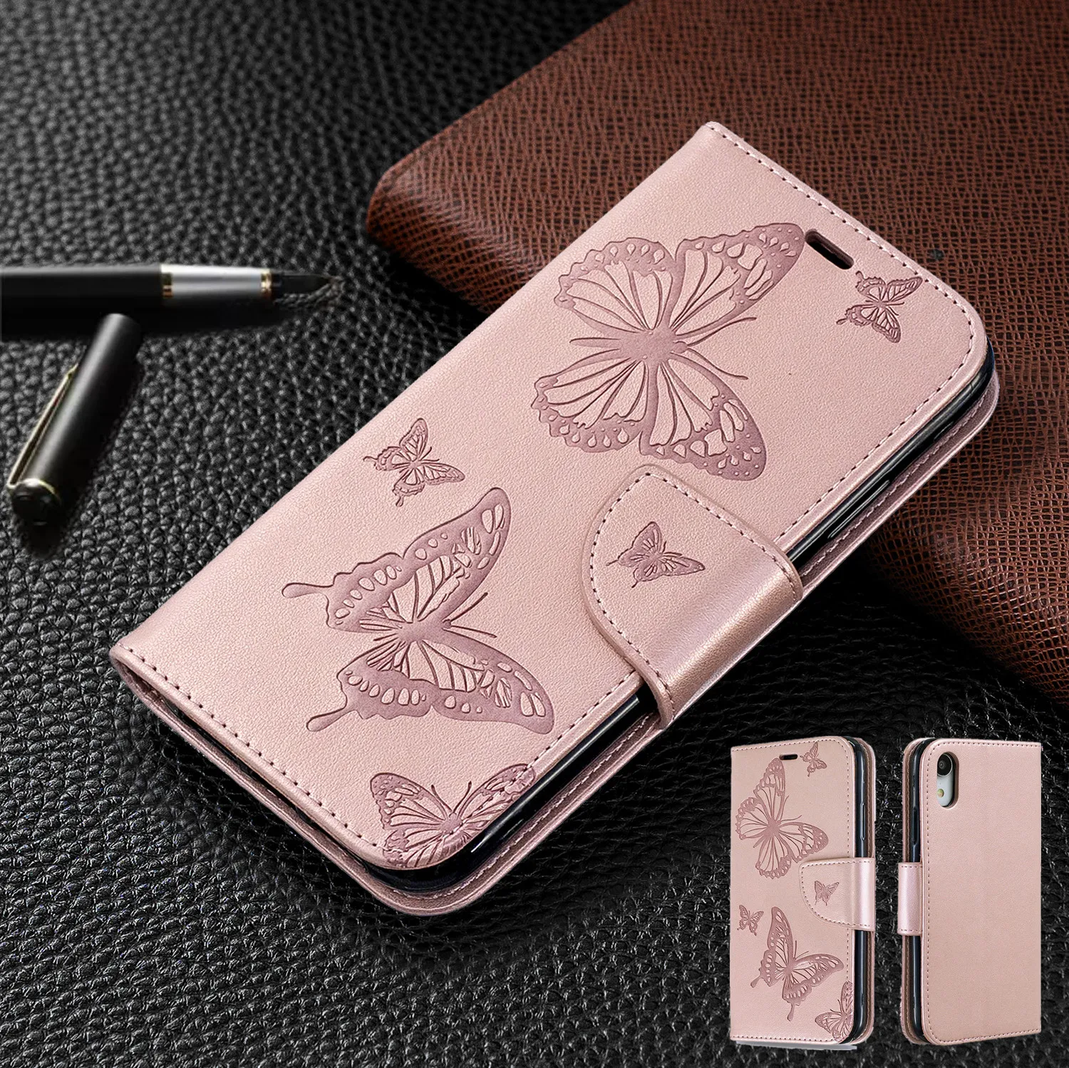 

Leather Flip Wallet Case For iphone 6 6S 7 8 plus Cover For iphone X XR XS MAX Butterfly Case