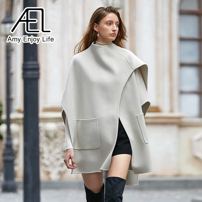 

AEL Casual Irregular Loose Women Woolen Coats Autumn Winter Cloak Female Blend Coat Streetwear