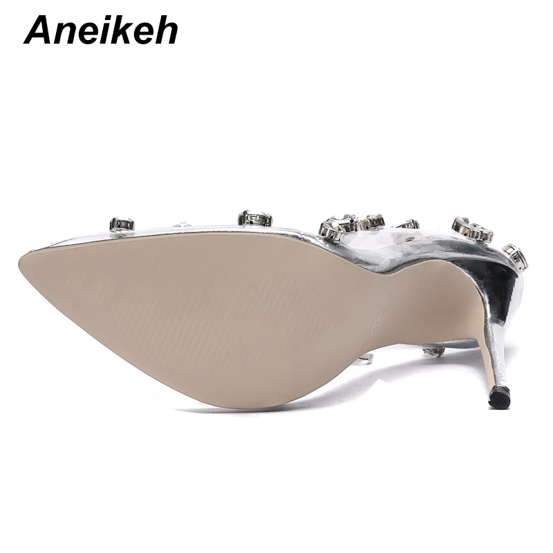Aneikeh/пикантные туфли-лодочки из ПВХ с заклепками; Женская обувь в стиле Фетиш; туфли-лодочки без застежки на высоком каблуке для стриптиза; Свадебные Вечерние туфли на тонком каблуке; zapatos mujer