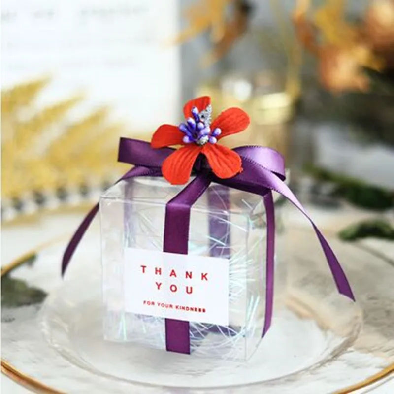 DIY 6x6x6cm 10pcs flower five colors all stars wedding transparent box candy box creative hand-made packaging European candy box - Цвет: same  as pic