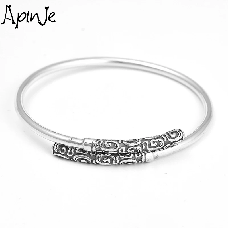 

Apinje Silver Bangles 925 Sterling Silver Simple Bangles for Women Men Trendy Jewelry