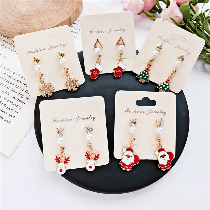 Новые женские осенние и зимние рождественские серьги из трех частей, серьги из сплава, Мультяшные снежинки, лося, серьги-колокольчики, ювелирные изделия