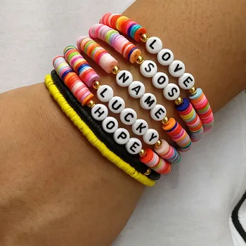 

Boho Name Bracelet For Women Handmade Bracelets Custom Disc Beads Letter Pulseras African Multicolor Jewelry 2020 New