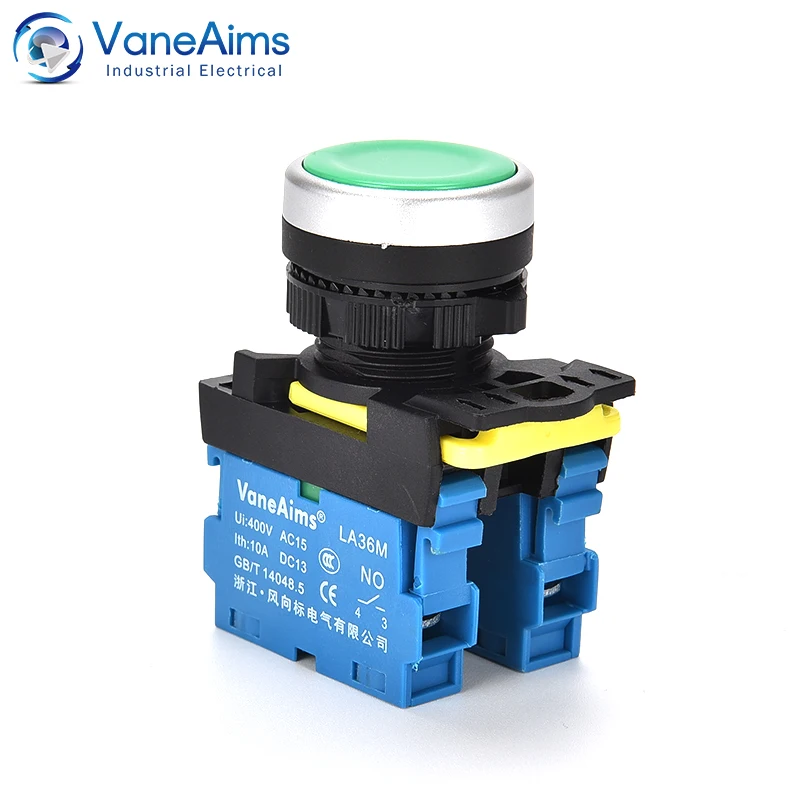 VaneAims Plastic Push Switch LA36M Plane Momentary Button Power Self-Locking Start 1NO/1NC Red Yellow Blue Green White Black