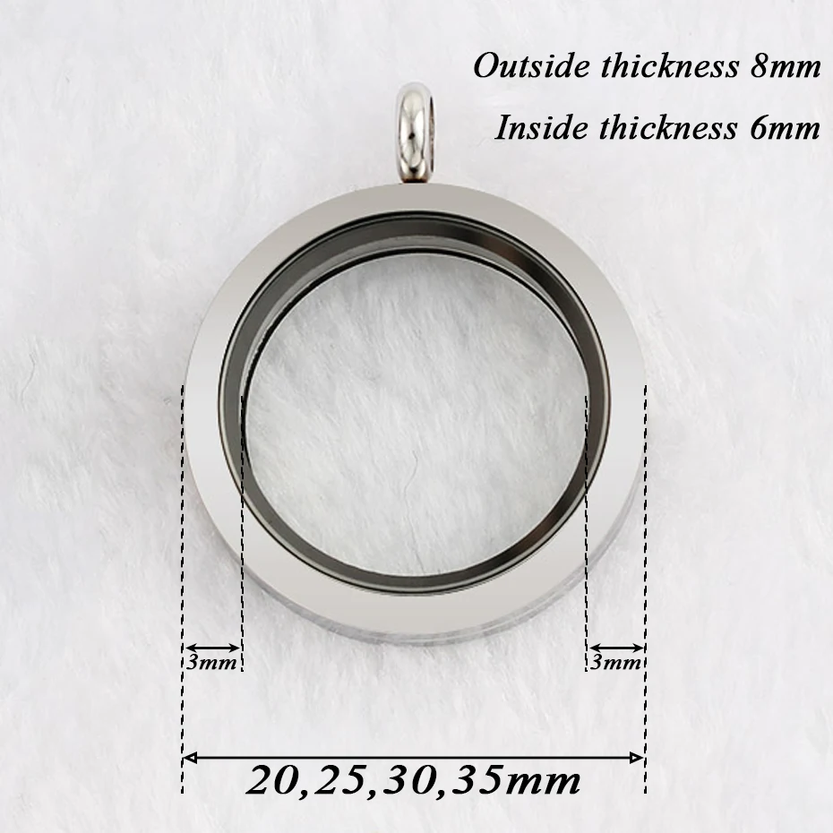 Wholesale Waterproof Floating Lockets 316l Stainless Steel Round Glass Locket Pendant 20mm 25mm 30mm 35mm 4