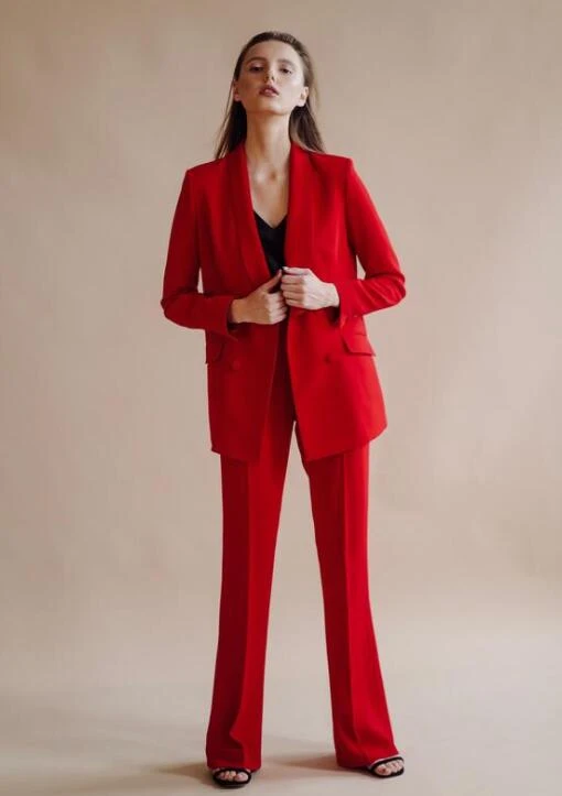 GuoCu Tuta da Donna a Due Pezzi Tinta Unita,Completo da Donna a Maniche Lunghe con Pantaloni per Ufficio e Lavoro,Elegante Tailleur con Pantaloni,Blazer Top Giacche da Abito+Pantaloni da Completo Set